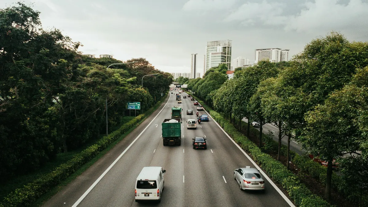 Cars travelling on a multi-lane road