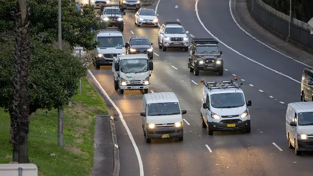 Morning peak hour traffic on a Sydney road